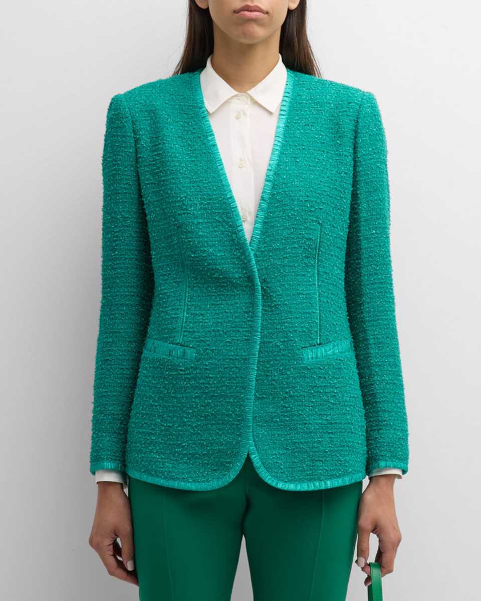Evangeline V-Neck Snap-Front Tweed Jacket